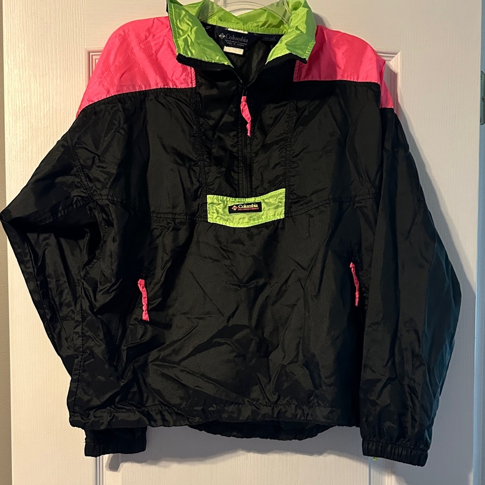 Columbia Kids Black and Neon Pink Raincoat